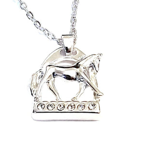 Silver Horse Stirrup with Horse NecklaceSilver Crystal Horse Stirrup and Pendant Necklace
With horse extending trot like show horses do to show there
Movement to judges also on the stirrups base are crystaStirrup with Horse PendantAHJ from SupplierAbcdepaHorseJewelrySilver Horse Stirrup