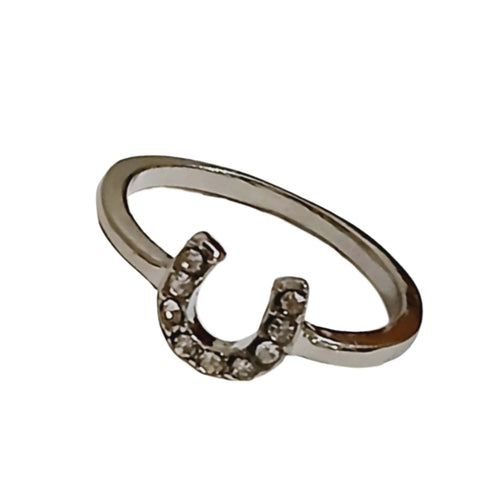 Silver Horseshoe Ring - with clear crystals and silver metal finish.