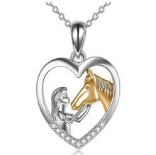 Silver Loverheart with Girl and Gold Horse Necklace - AbcdepaHorseJewelry