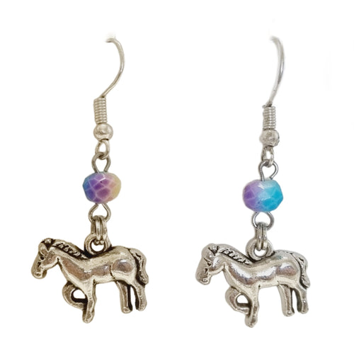 Silver Rainbow Pony Earrings - AbcdepaHorseJewelry