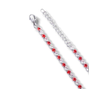 Silver bracelet with red and clear cubic zirconia stones, 18cm length.