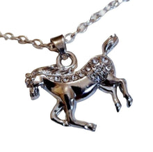 Spotted crystal silver horse pendant chain - with stainless steel necklace.