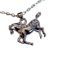 Spotted crystal silver horse pendant chain - with stainless steel necklace.