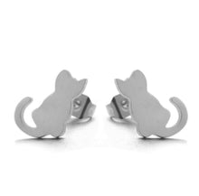 Tiny Meow Stud Earrings - silver stainless steel with rubber and metal backs.