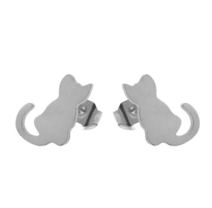 Tiny Meow Stud Earrings - in silver stainless steel with rubber and metal backs.