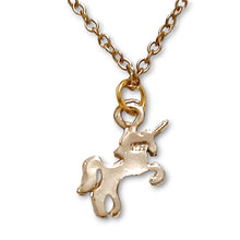 Tiny Silver 925 Gold Plated Unicorn Necklace - on stainless steel chain.