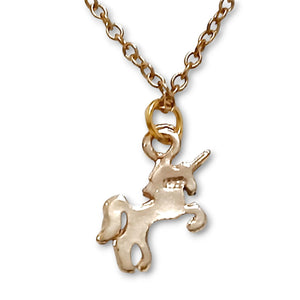 Tiny Silver 925 Gold Plated Unicorn Necklace - on stainless steel chain.