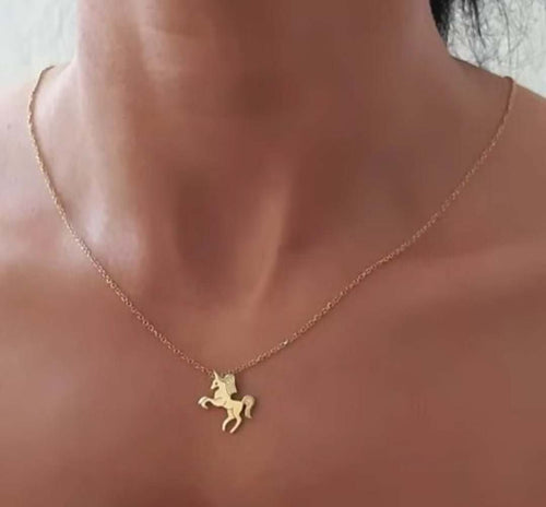 Tiny Silver 925 Gold Plated Unicorn Necklace - on stainless steel chain.