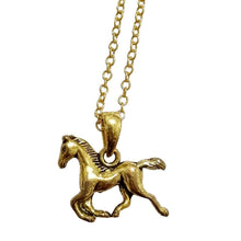 Gold trotting horse pendant necklace in stainless steel.