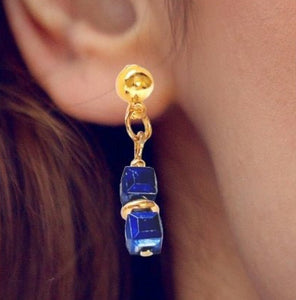 Two Blue Cube and Gold Color Earrings - AbcdepaHorseJewelry