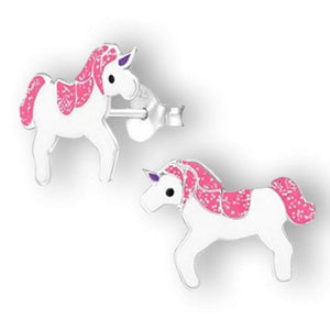 Unicorn Pink Glitter Mane Studs Earrings for Children