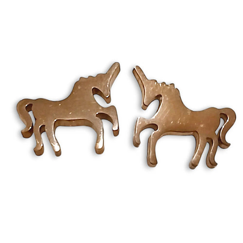 Unicorn gold tone tiny earrings with rubber backings.