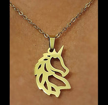 Unicorn Necklace Gold-tone stainless steel with pendant and lobster claw clasp.