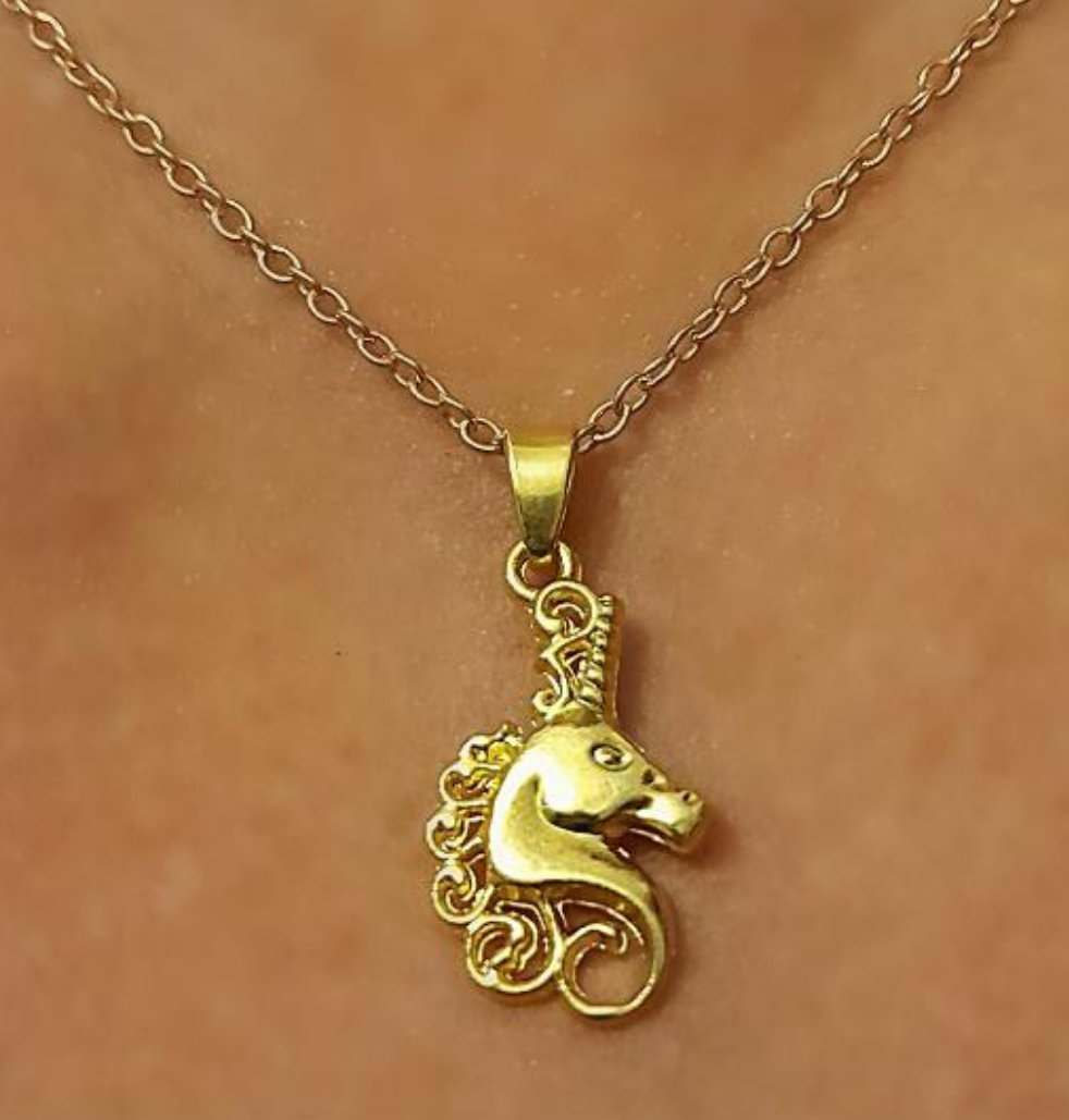 Unicorn Pendant Necklace - with Gold Mane on Stainless Steel Chain