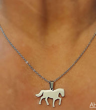 Silver stainless steel Walking Horse Necklace with pendant on chain.