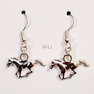 Cantering Silver Horse Earrings