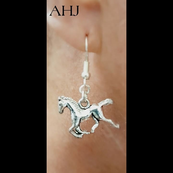 Mini Horse Trotting Silver Earrings