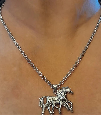 Mare and Foal Silver Pendant with silver Chain Necklace