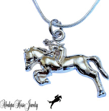 Show Jumping Horse Rider Silver Necklace