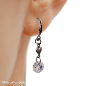 Silver Heart Crystal Earrings