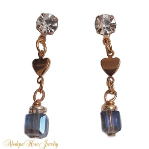 Crystal Cube and Gold Heart Earring