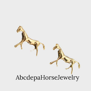 Horse Trotting Gold Stud Earrings