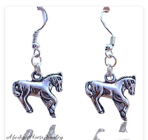 Backing Up Horse Silver Earrings