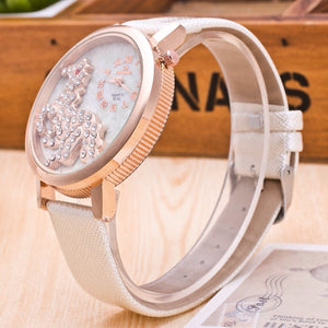 White Strap Crystal Horse Watch