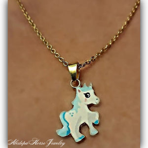 Blue White Pony Necklace