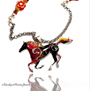 Red Purple, Silver, Colourful Horse Necklace