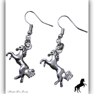 Horse Rearing Earrings/ Silver
